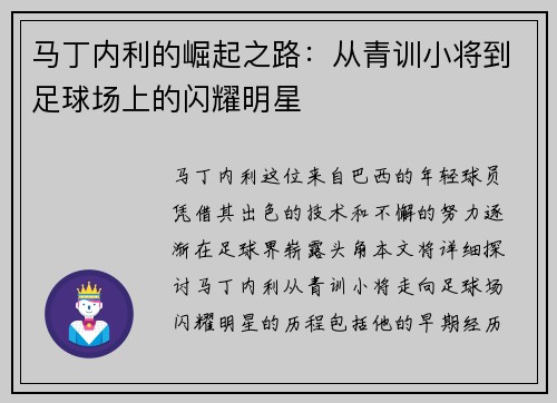 马丁内利的崛起之路：从青训小将到足球场上的闪耀明星